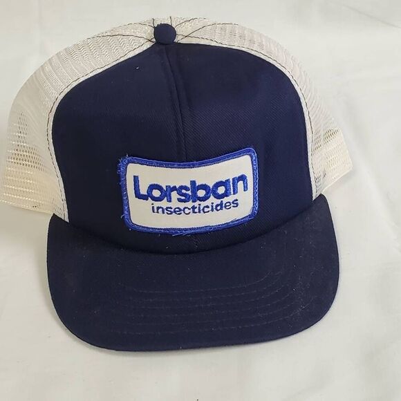 Vintage Lorsban Insecticides Patch Trucker Hat Blue White Mesh Snapback Size-A-J - Picture 2 of 6